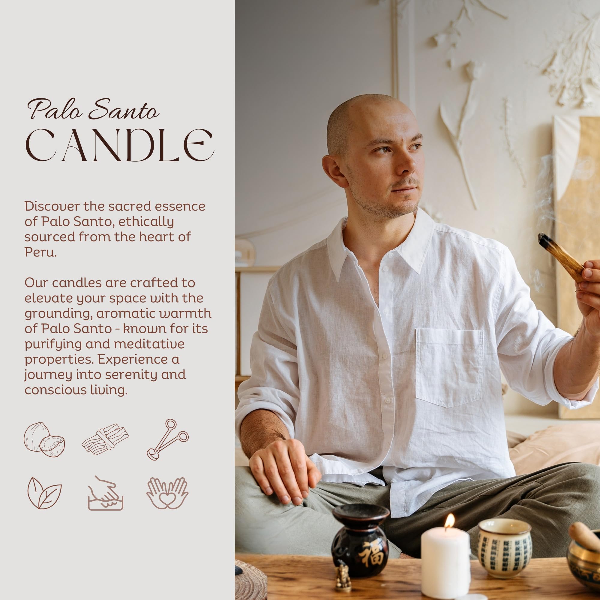 Palo Santo Premium-Kokosnusswachskerze, 237 ml, 60 Stunden Brenndauer, knisternder Holzdocht, handgefertigtes Geschenk, paraffinfreie Luxus-Aromatherapie für Zuhause und Wellness