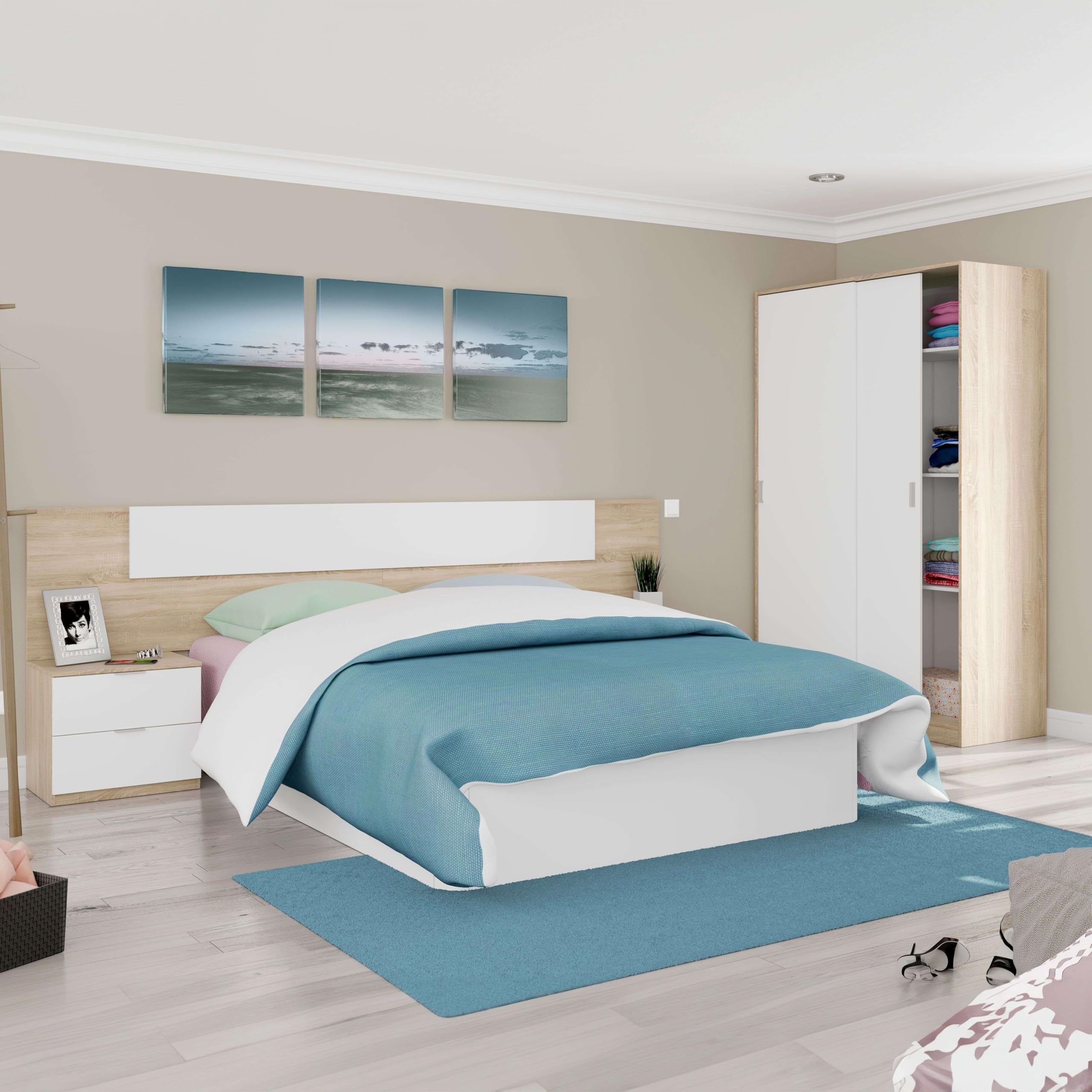 Miroytengo Pack Muebles Dormitorio Matrimonio Luca Completo Color Roble Y Blanco Habitación Moderno (cabecero + Armario)