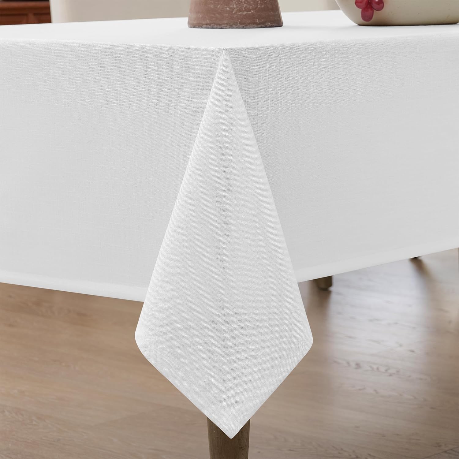 White Linen Tablecloth Rectangular 55 x 84 Modern Elegant Cotton Cloth Texured White Table Cloth for Rectangle Table Washable Fabric Tablecloth for Dining Wedding Banquet Party Thanksgiving Decor - Image 4