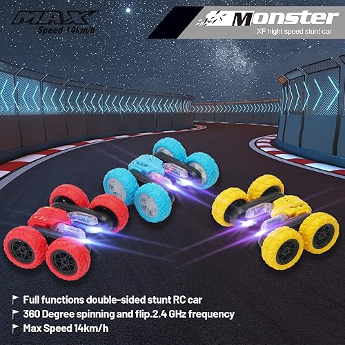 Miniatura 5 de Coche de acrobacias RC para niños, autos de control remoto para niños, autos de juguete de acrobacias giratorios de 360 de doble cara, automóvil RC