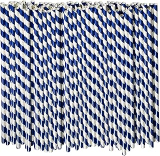 Pajitas de papel desechables, color azul marino, 26 cm, extralargas, para bebidas altas, ecológicas, biodegradables y compostables, 100 unidades