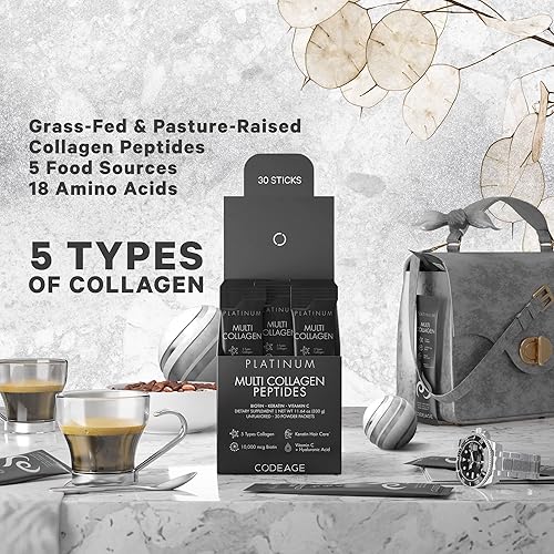 Miniatura 3 de Codeage Multi colágeno y biotina 10,000 mcg + vitamina C, B6 y D3, queratina, ácido hialurónico, niacina, 18 aminoácidos - Suplemento de paquetes de