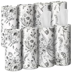 Zonon 8 Pcs Vintage Floral Round Tissues Holder Car Tissues Cylinder with Facial Tissue Bulk Black Flower Tissue