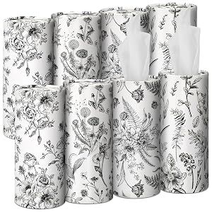 Zonon 8 Pcs Vintage Floral Round Tissues Holder Car Tissues Cylinder with Facial Tissue Bulk Black Flower Tissue