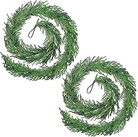 Vista 8 de GLLBTPT Guirnalda de pino Norfolk de Navidad, guirnalda verde artificial de 6 pies, decoración navideña para exteriores e interiores para escaleras