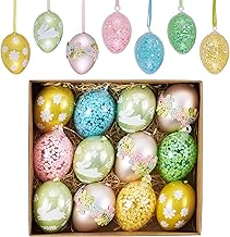 Valery Madelyn Easter Tree Decorations 12Pcs, 2" Premium Textured Easter Eggs Ornaments, Detailed Pastel Pink Green Hanging Baubles with Unique Finishes, Shatterproof Crafts for Spring Home Party