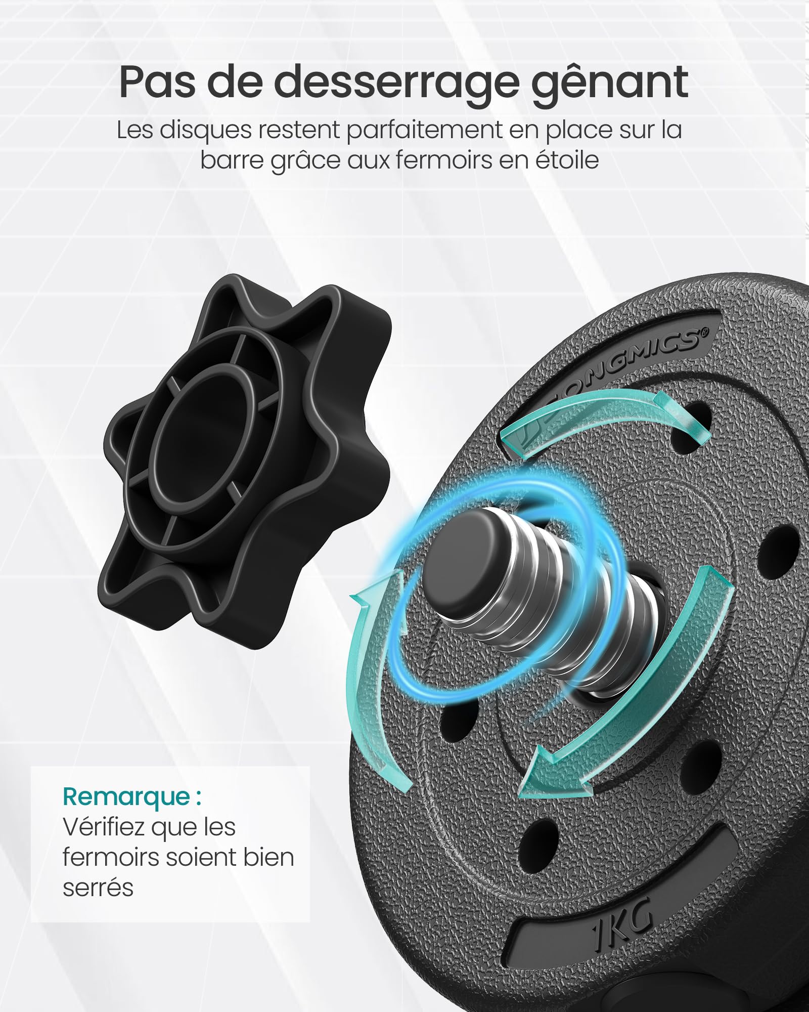 SONGMICS Kit Haltères Musculation, Poids Réglable, Revêtement en Plastique, Fitnesse, Musculation, à la Maison, avec Barre d’Extension Supplémentaire en Acier