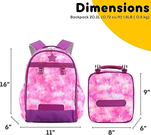 Miniatura 7 de J World Duet - Juego de mochila y lonchera para niños y niñas de preescolar a escuela primaria, Púrpura Galaxy, Juego de mochila con bolsa de