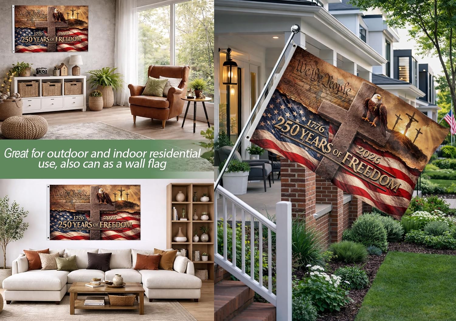 250 Years Christian Flag With Brass Grommets, Patriotic Cross Design Decor House, Christian Patriot American Flags, 250 Years Of Freedom Flag 3x5 Ft, Double-sided Printing, 1776-2026 Commemorative Banner 2