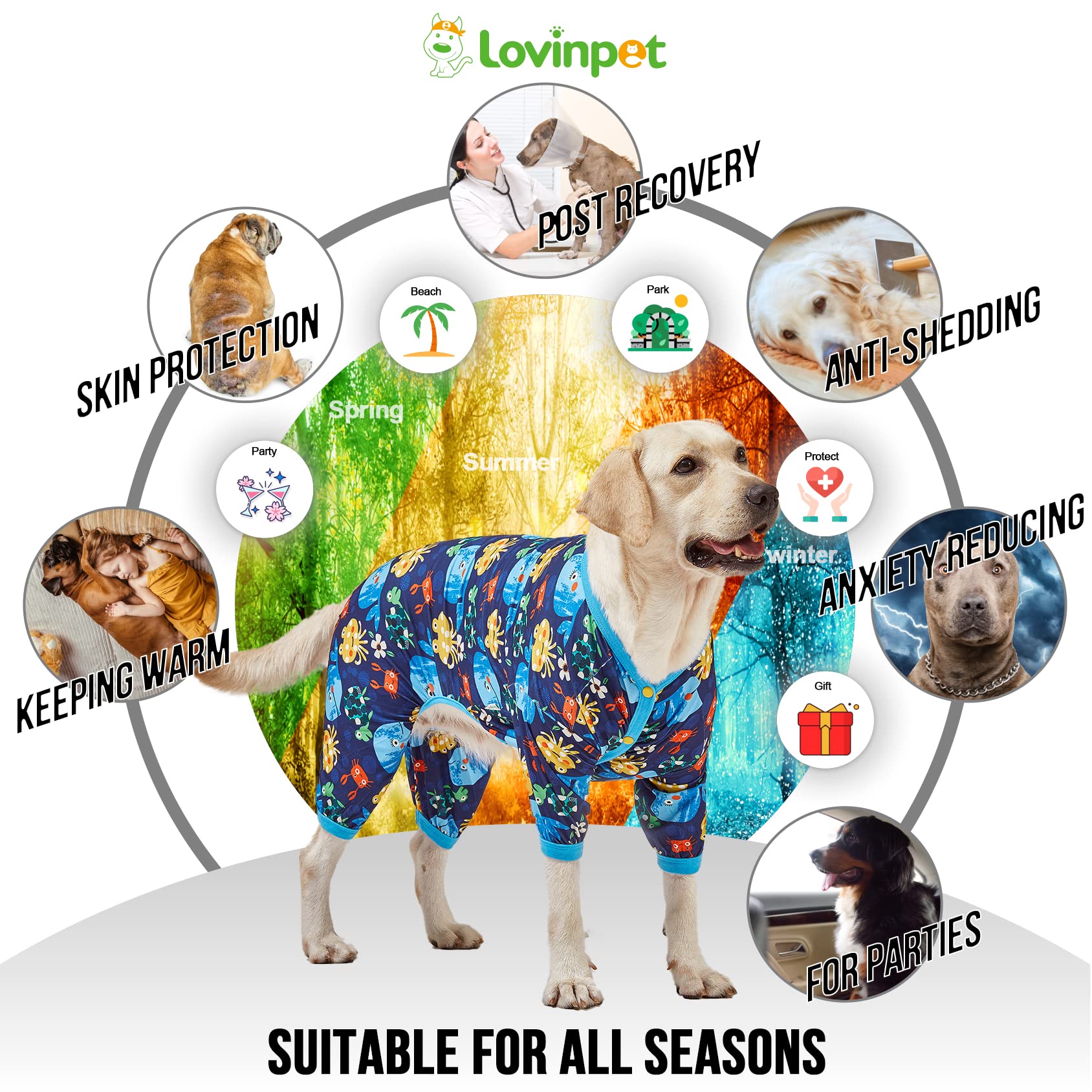 LovinPet Pajamas for Large Dogs Lightweight Stretch Knit Pullover Dog Shirt, Marine Life Print - Image 4