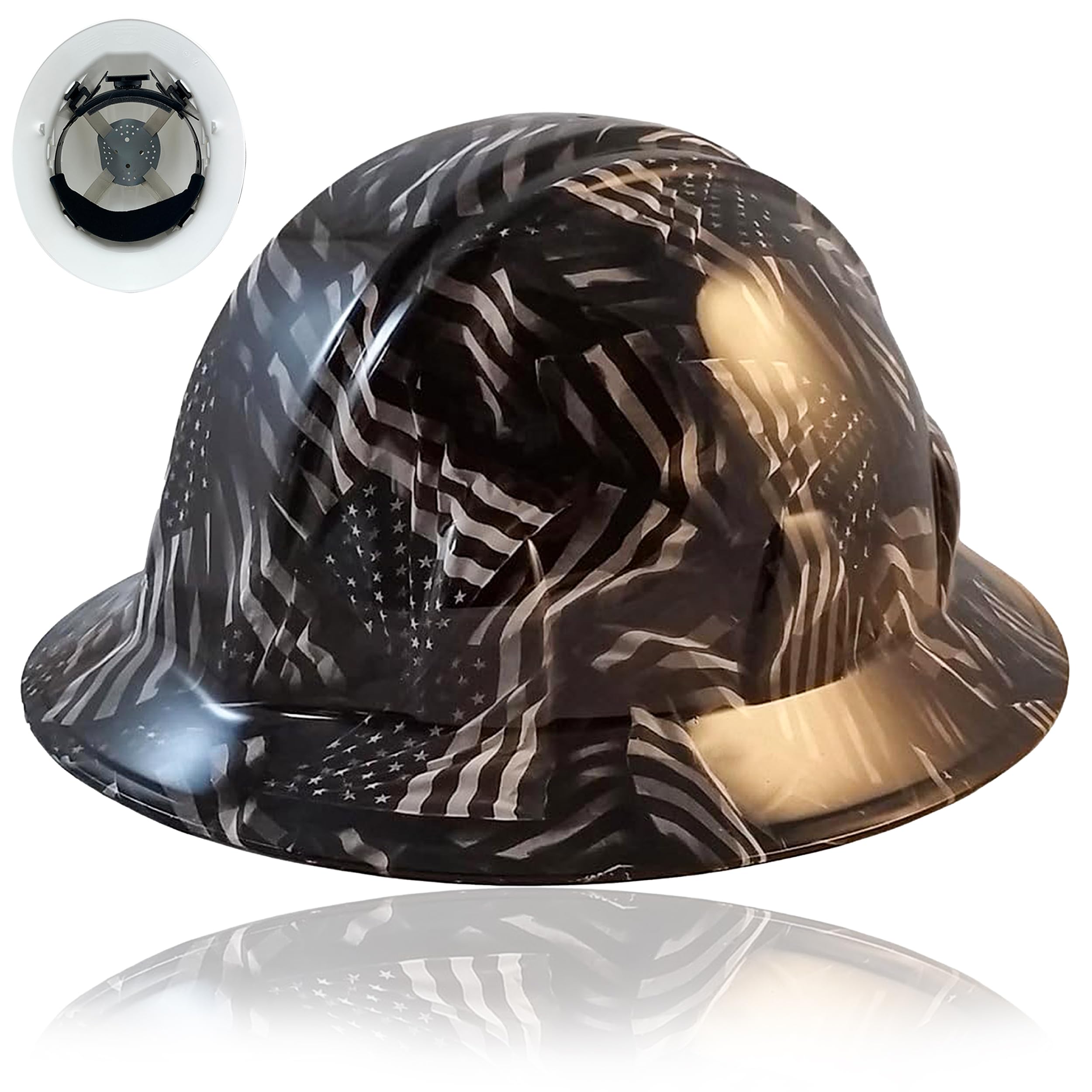 Covert USA Flag Hydro Dipped Hard Hat,Hard Hats for Men with Full Brim Style, American Flag Hard Hat with Pyramex Shell,Safety Hats for Men Work with