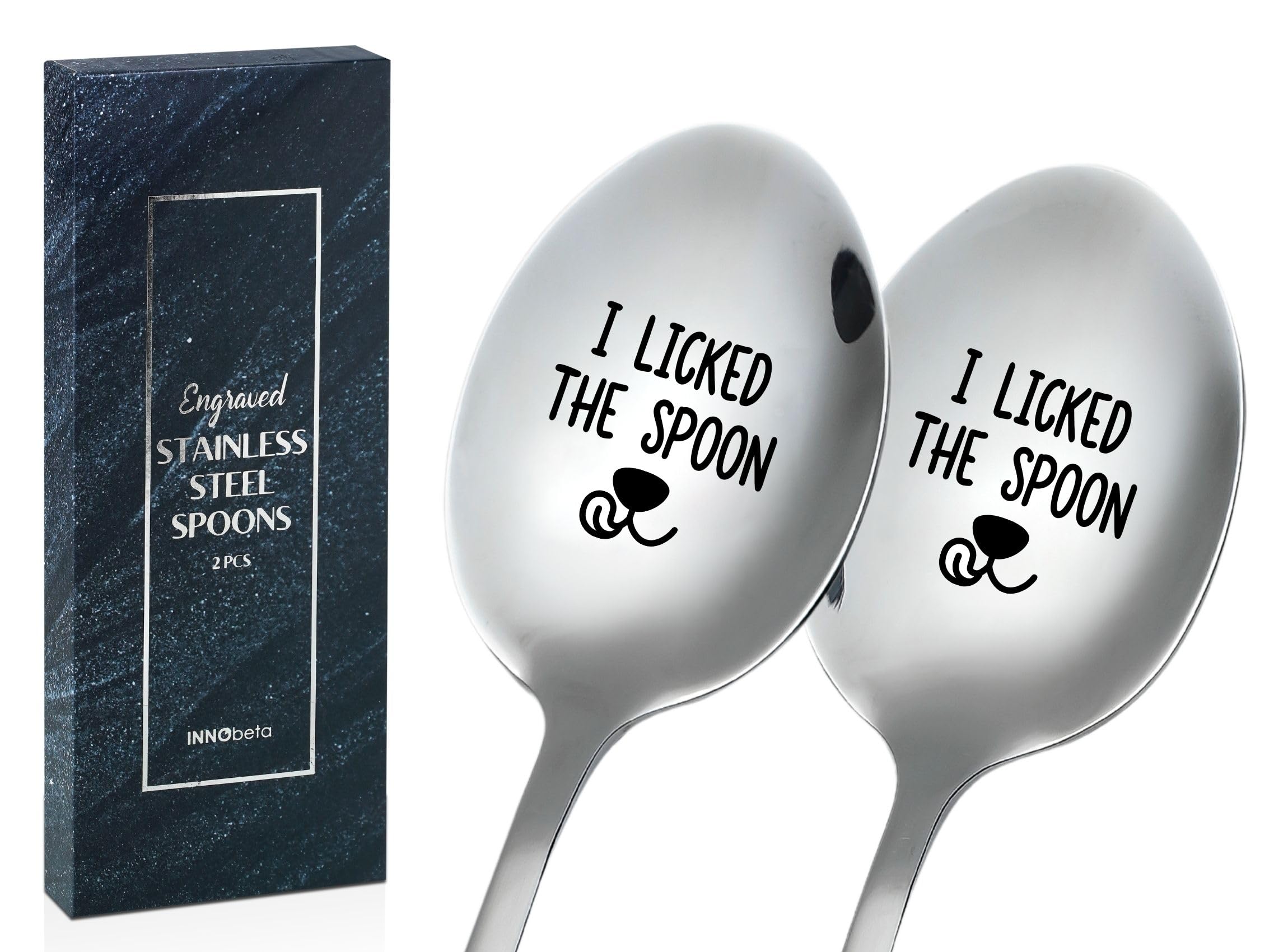 INNObeta Dog Lover Gifts, 2 Pcs Engraved Ice Cream Spoons, Stainless Steel Coffee Spoon, I Licked The Spoon