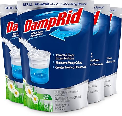 DampRid Bolsa de recambio, paquete de 4 Absorbentes de humedad de aroma fresco para habitaciones con exceso de humedad, de larga duración, elimina