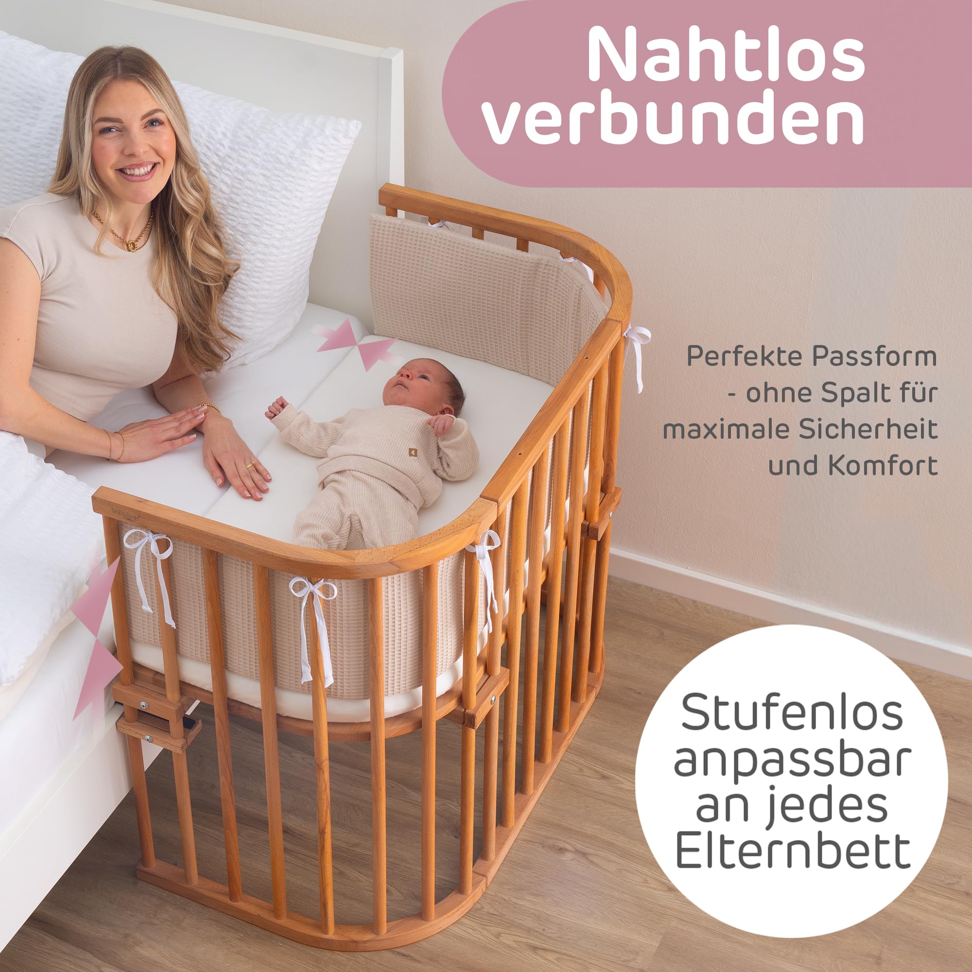 babybay Maxi letto extra large in legno massello di faggio I Altezza infinitamente variabile per il letto dei bambini, Nucleo di faggio oliato
