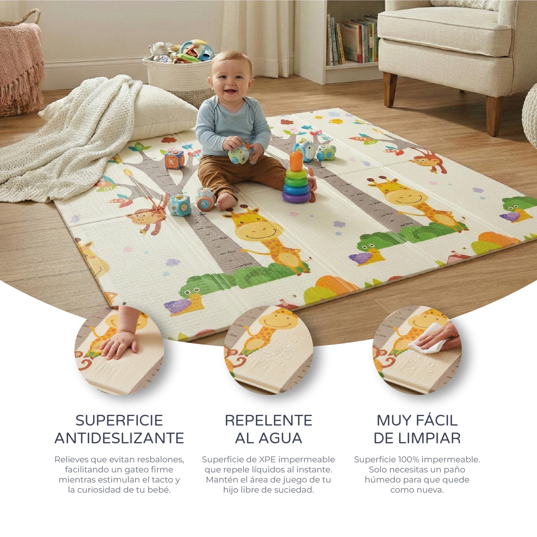 MS Fancy - Alfombra de Juegos para Bebé 180x200 cm - Doble Cara, Tapete Muy acolchado (1.5 cm Grosos), Plegable y con Bolsa de transporte — view 3