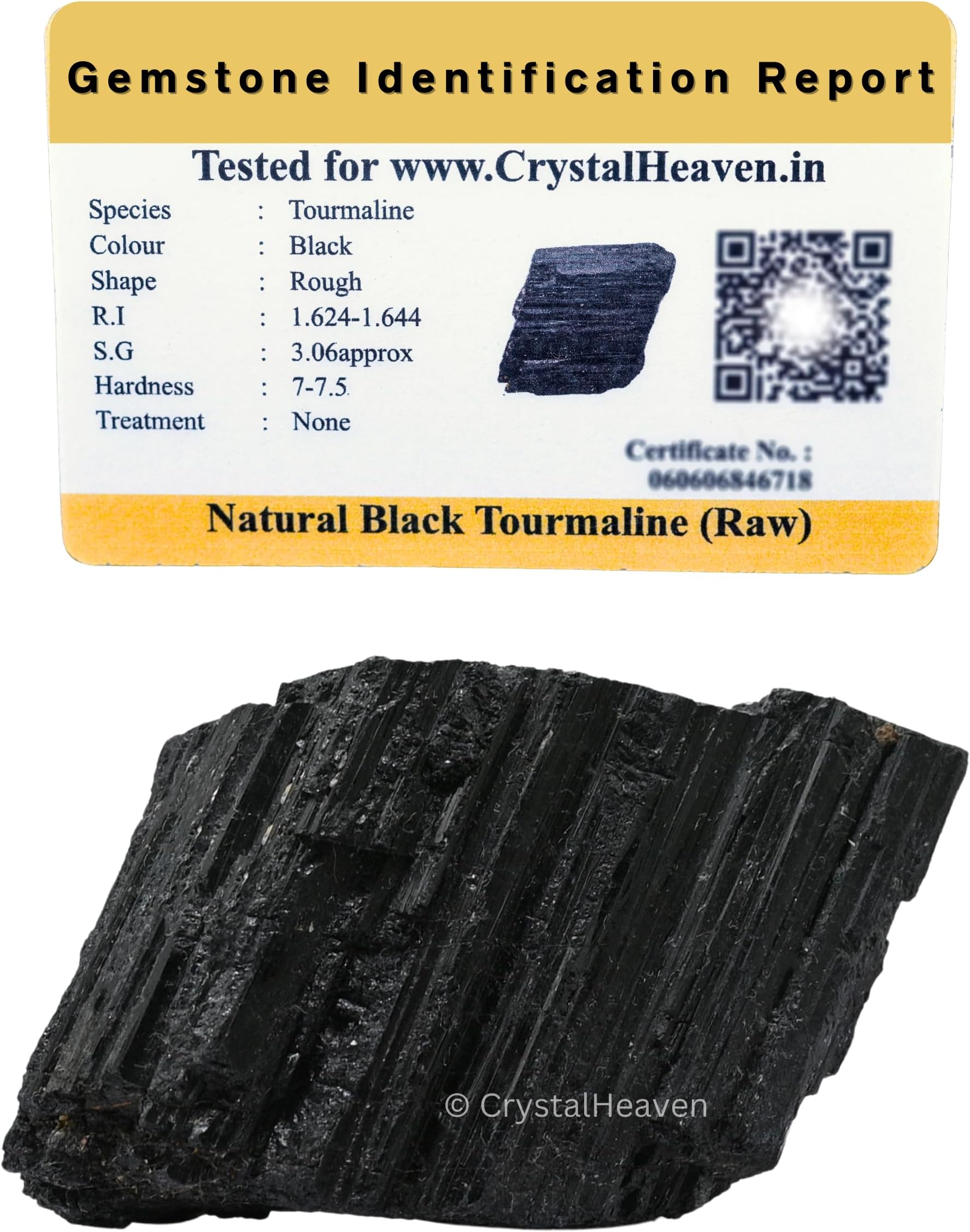 Crystal Heaven Certified Black Tourmaline Crystal - 1 Piece of 200-350 Grams Large Black Tourmaline Stone - Very High Grade Black Tourmaline Crystals Rough Raw for Protection, Crystal Grids