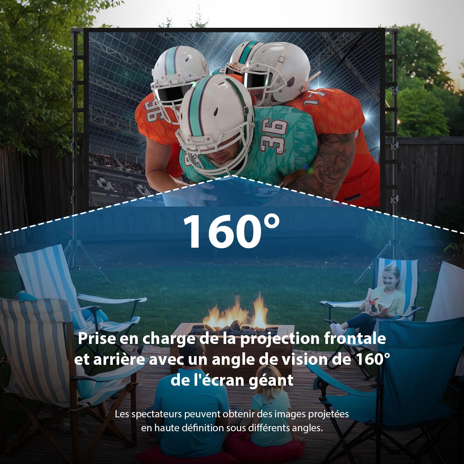 Écran de Projection 180 Pouces avec Support Portatif, LEORFI Portable Extérieur Écran, 16:9 4K Full HD Écran Vidéoprojecteur de Cinéma en Intérieur, Réglable en Hauteur, pour Home Cinéma et Camping