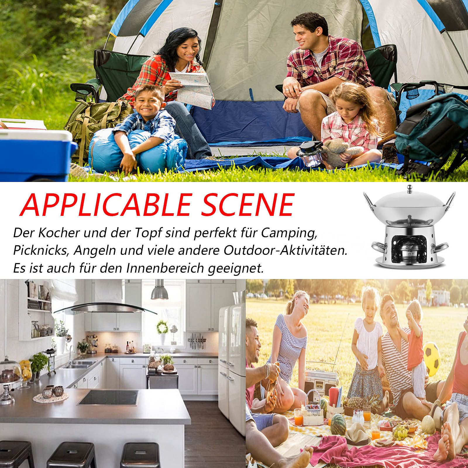 ZBYY Spirituskocher Innenräume,Campingkocher Spirituskocher,spirituskocher 2-flammig,Tragbare Spirituskocher für Innenräume Campingkocher mit Topf,3 Größen verfügbar,10in