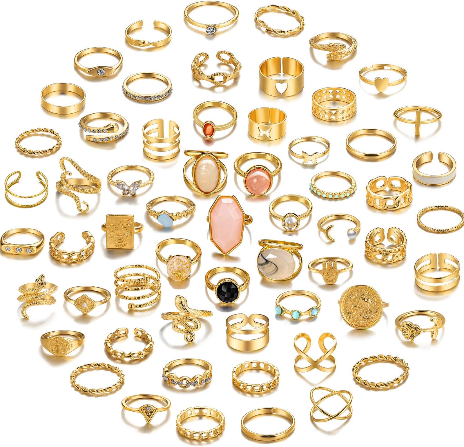 60 Pcs Gold Stacks Ring Sets for Women Non Tarnish, Dainty Vintage Stackable Rings Pack, Finger Midi Knuckle Rings for Jewelry Gift