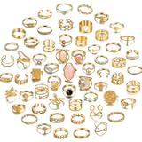 60 Pcs Gold Stacks Ring Sets for Women Non Tarnish&comma; Dainty Vintage Stackable Rings Pack&comma; Finger Midi Knuckle Rings for Jewelry Gift