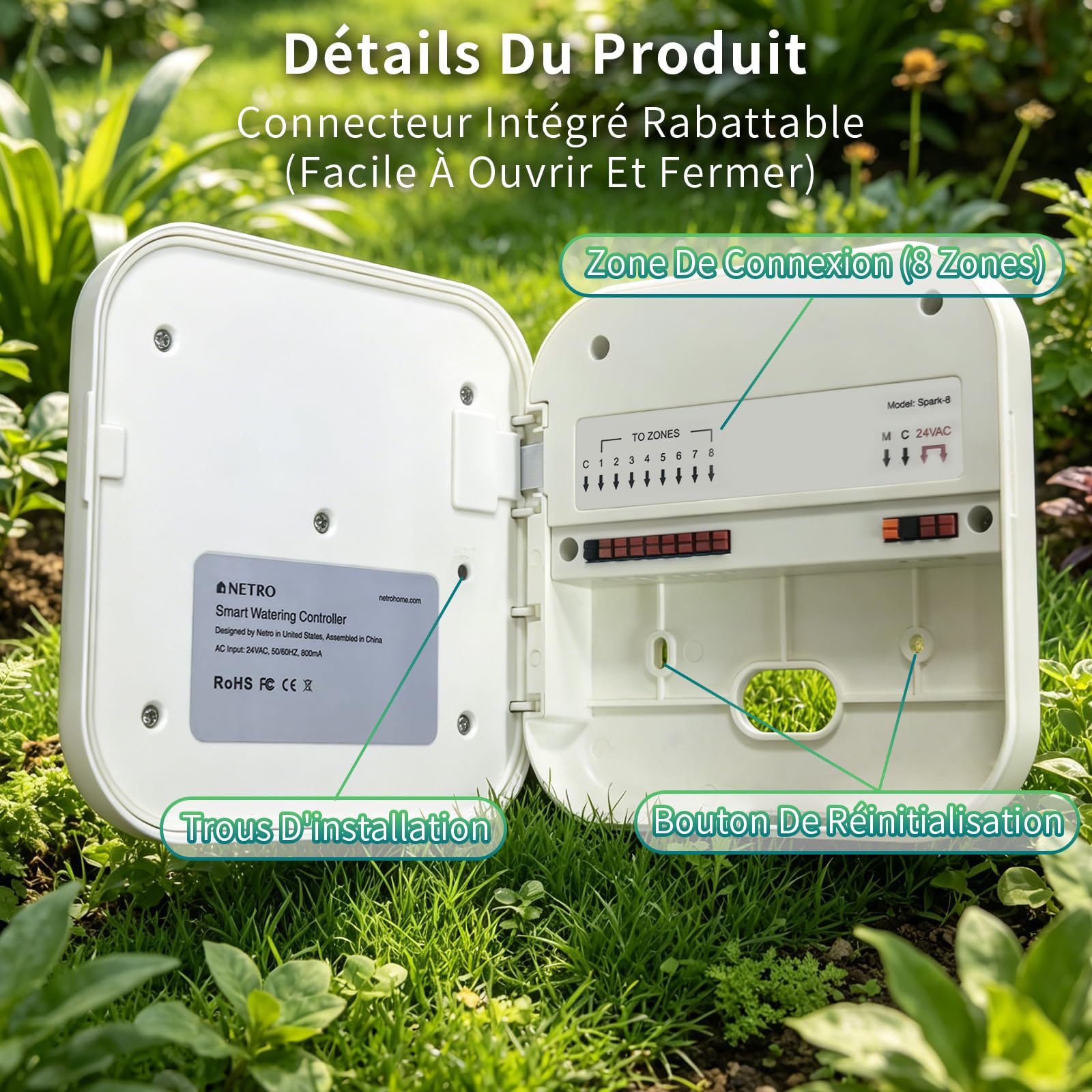 Netro Spark Programmateur Arrosage 8 Zone Pour Jardin, WiFi Contrôlé App