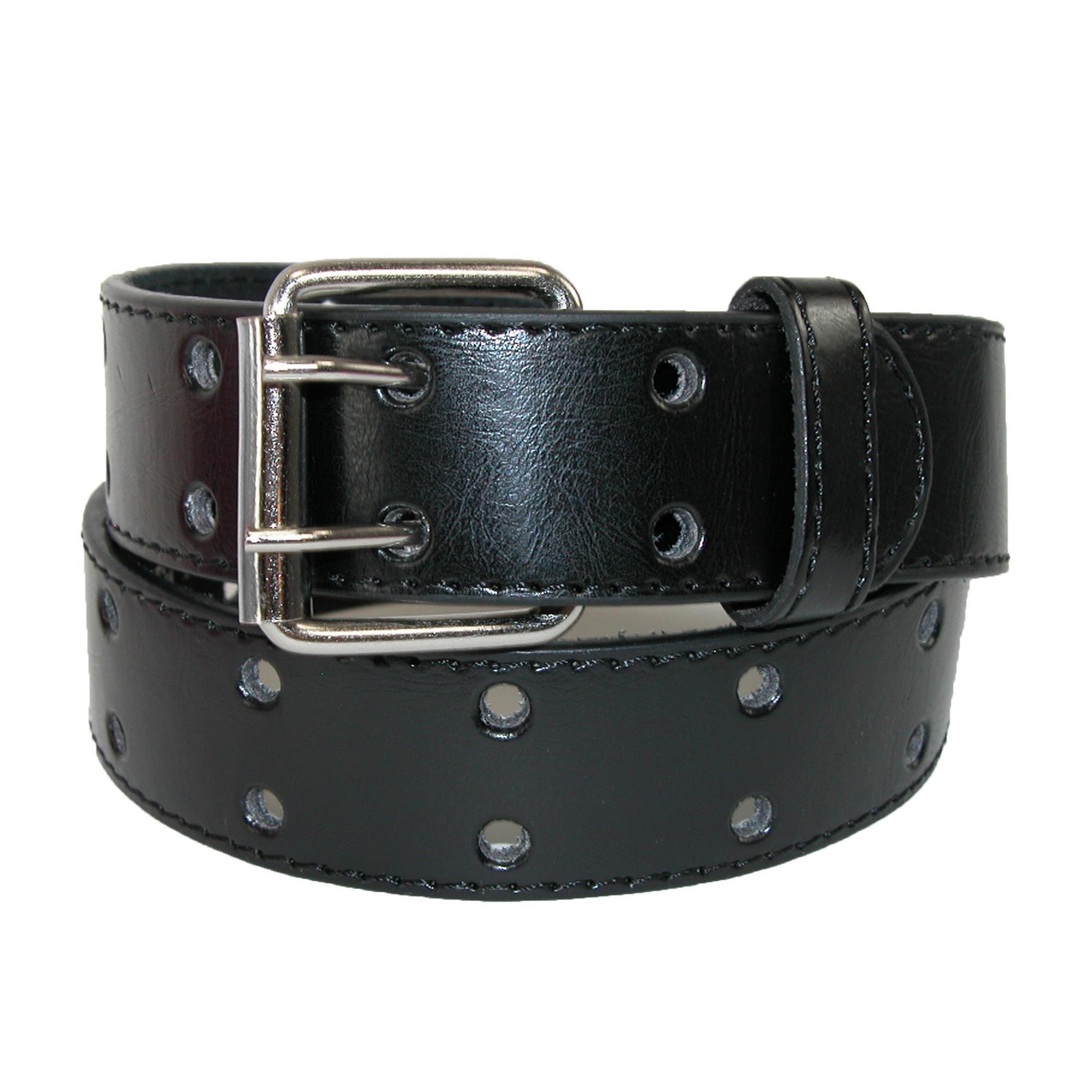 CTM Kids' 25 mm Wide Leather Two Hole Jean Belt, Xlarge, Black