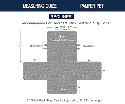 Miniatura 7 de Brilliant Sunshine Funda acolchada para sillón reclinable con diseño de cuadros azules y rayas, 26 pulgadas de ancho de asiento, protector de