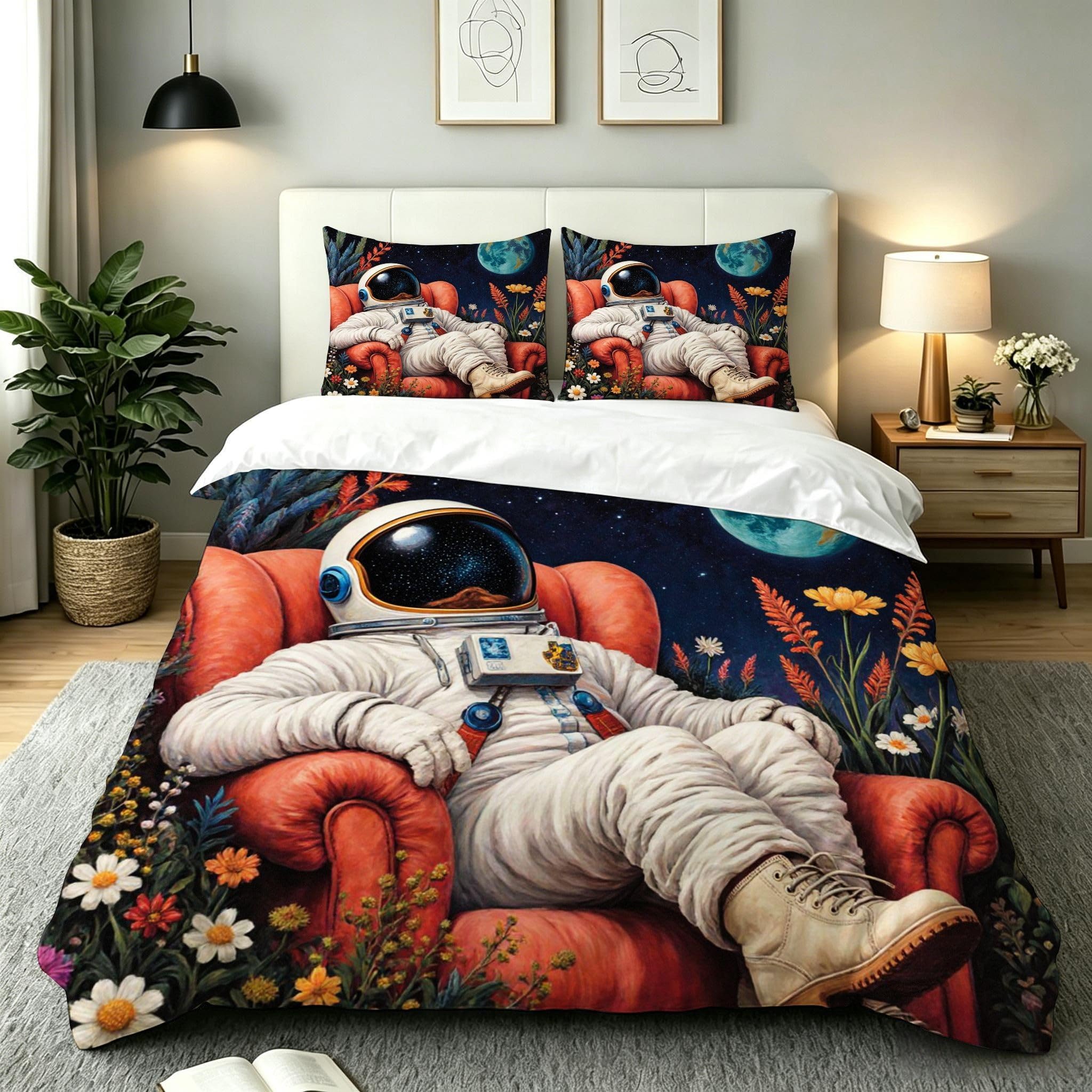 Parure de lit 220x240 astronaute zippée pour changer vos draps facilement sans effort