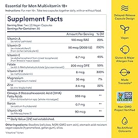 Ritual Multivitamin for Men 18+ with Zinc, Vitamin A and D3 for Immune Function Support*, Omega-3 DHA, B12, K2, Gluten Free, Non-GMO, Vegan, Mint Essenced, 30 Day Supply