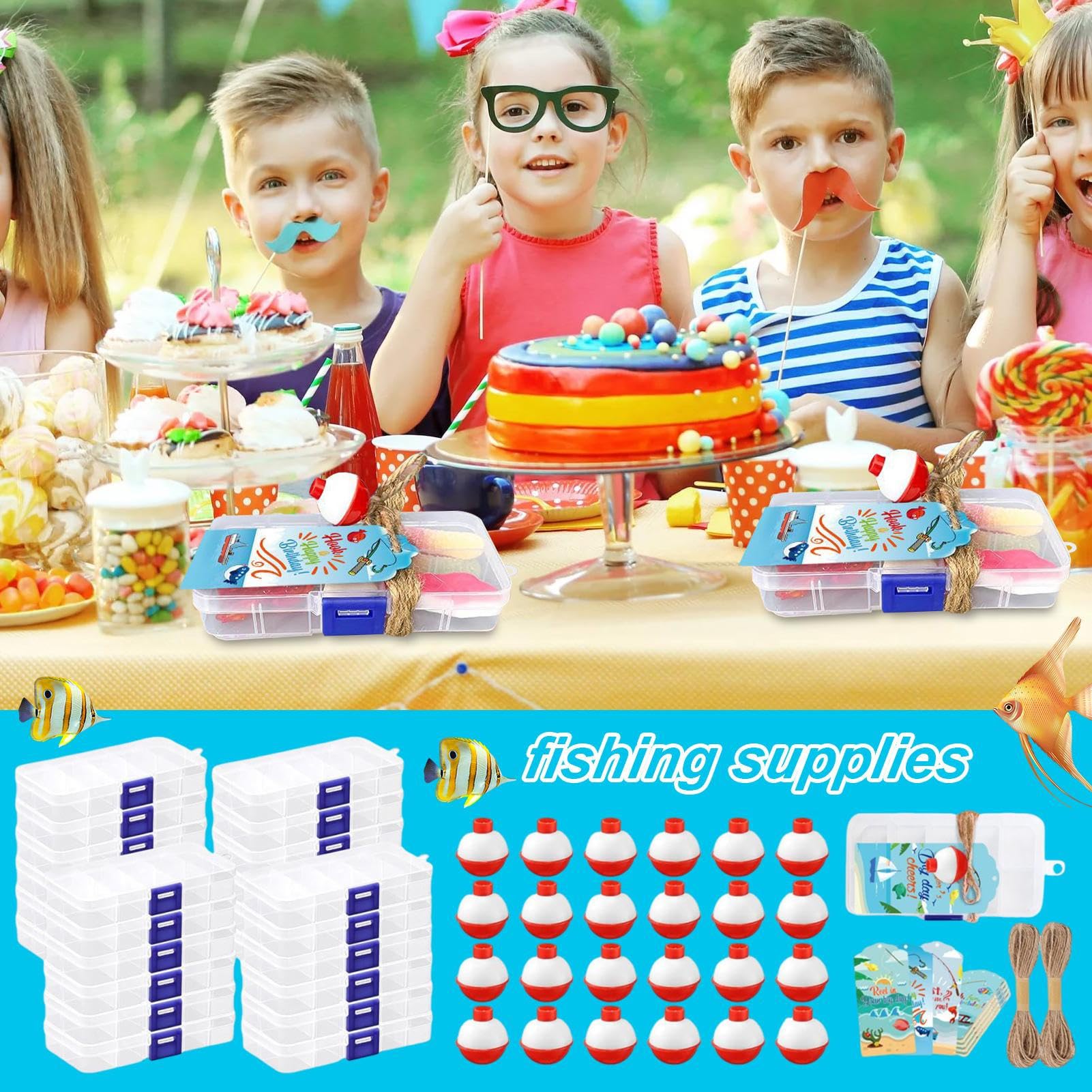 Scatola per attrezzatura | Dettagli per feste, scatola di piccole dimensioni, con amo e biglietto di ringraziamento | Accessori a tema pesce per regalo: uomini, donne, bambini, adolescenti e giovani