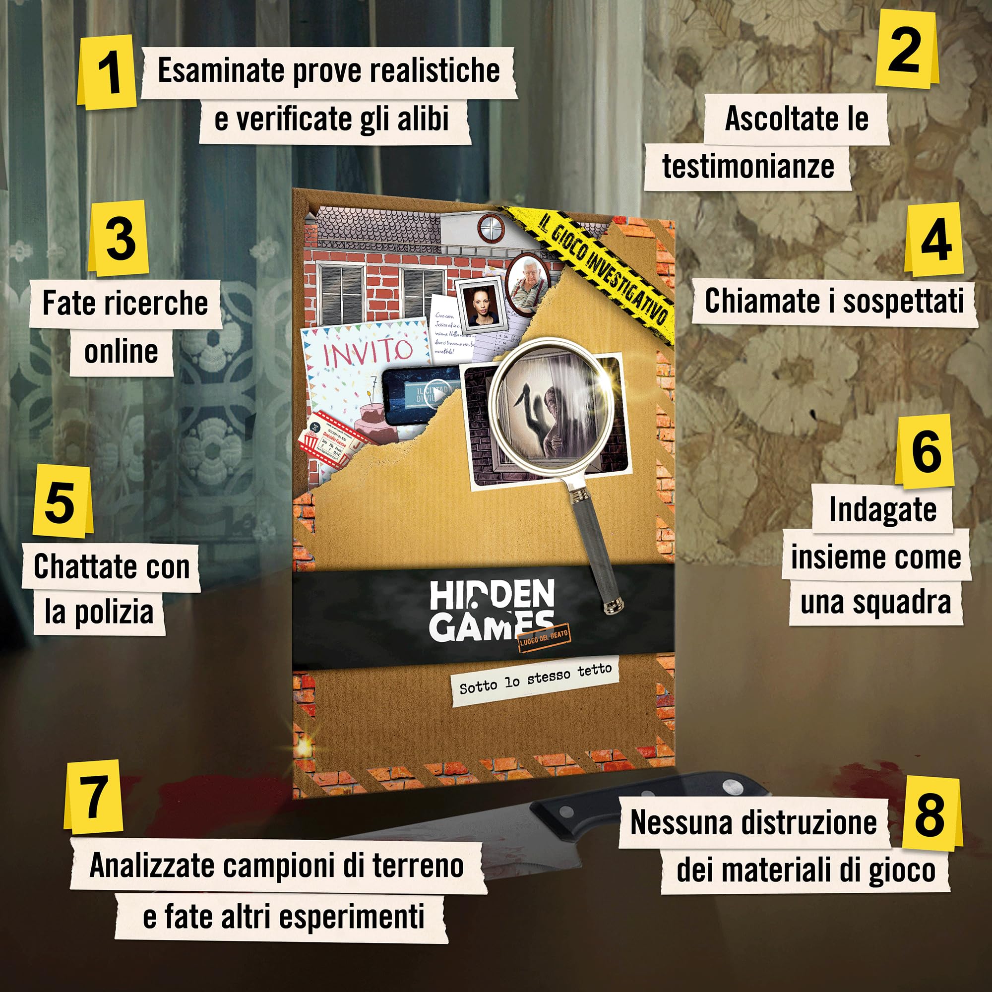 Hidden Games Luogo del Reato – Sotto lo stesso tetto – Gioco poliziesco, simile a Escape Room per il tavolo, risolvi un caso, gioco poliziesco, caso da risolvere, cold case