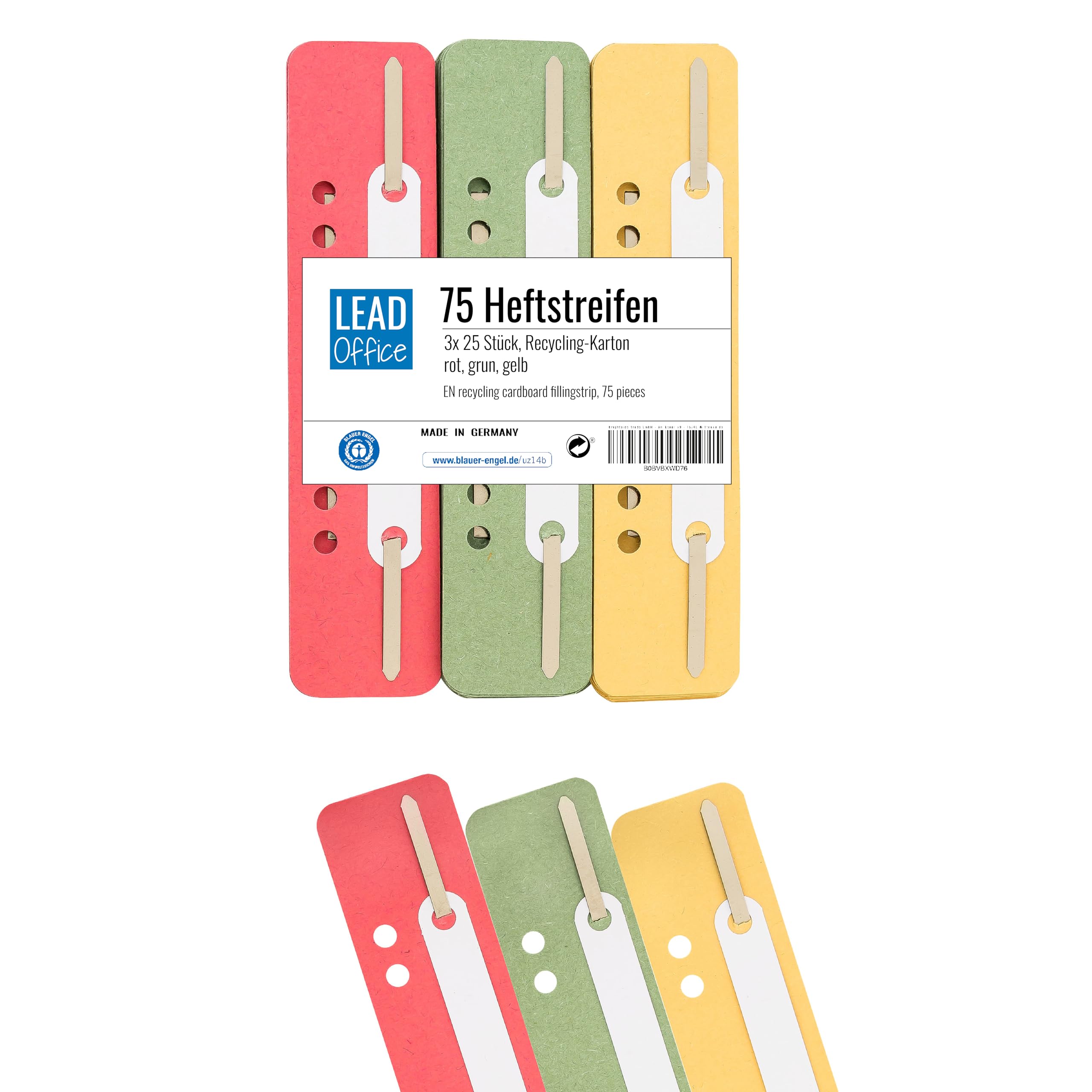 Lot De 75 Bandes De Reliure SIGNZ En Carton Recyclé - 3 Couleurs (jaune, Orange, Rouge), Neutre En CO2, 15x3,4 Cm