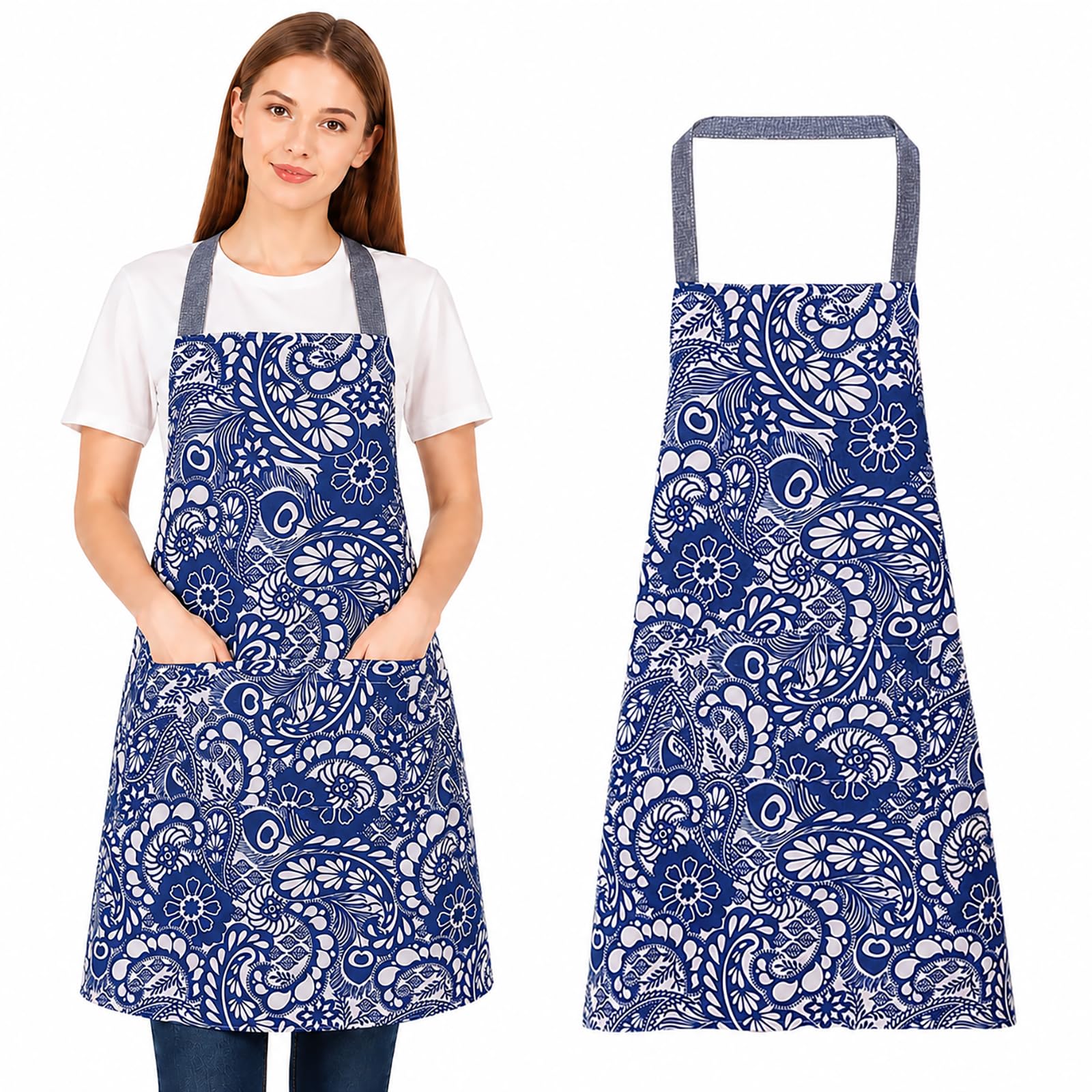 FAIRYGATE Kitchen Aprons for Women with Pockets Blue Waterproof Apron Work Utility & Safety Adjustable Waterdrop Resistant Cooking Bib for Men with Long Ties A3924 — image 1