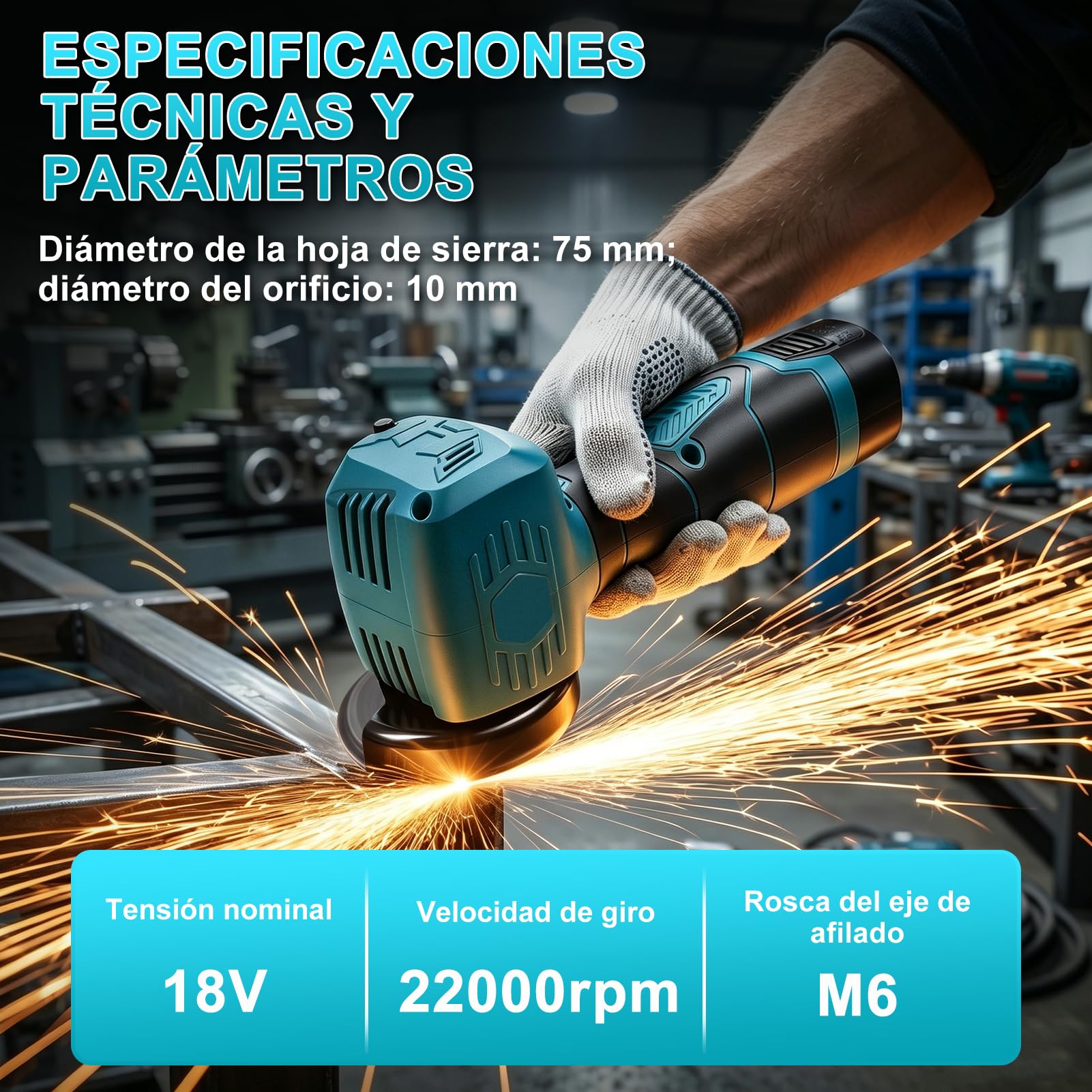 Mini Amoladora Angular BateríA, 22000rpm 18V 76mm Mini Radial PequeñA De BateríA Amoladora Inalambrica Con 2 BateríAs 1300mah Y 7 Discos Para Metal, Madera, Azulejos Pulir, Lijar, Cortar