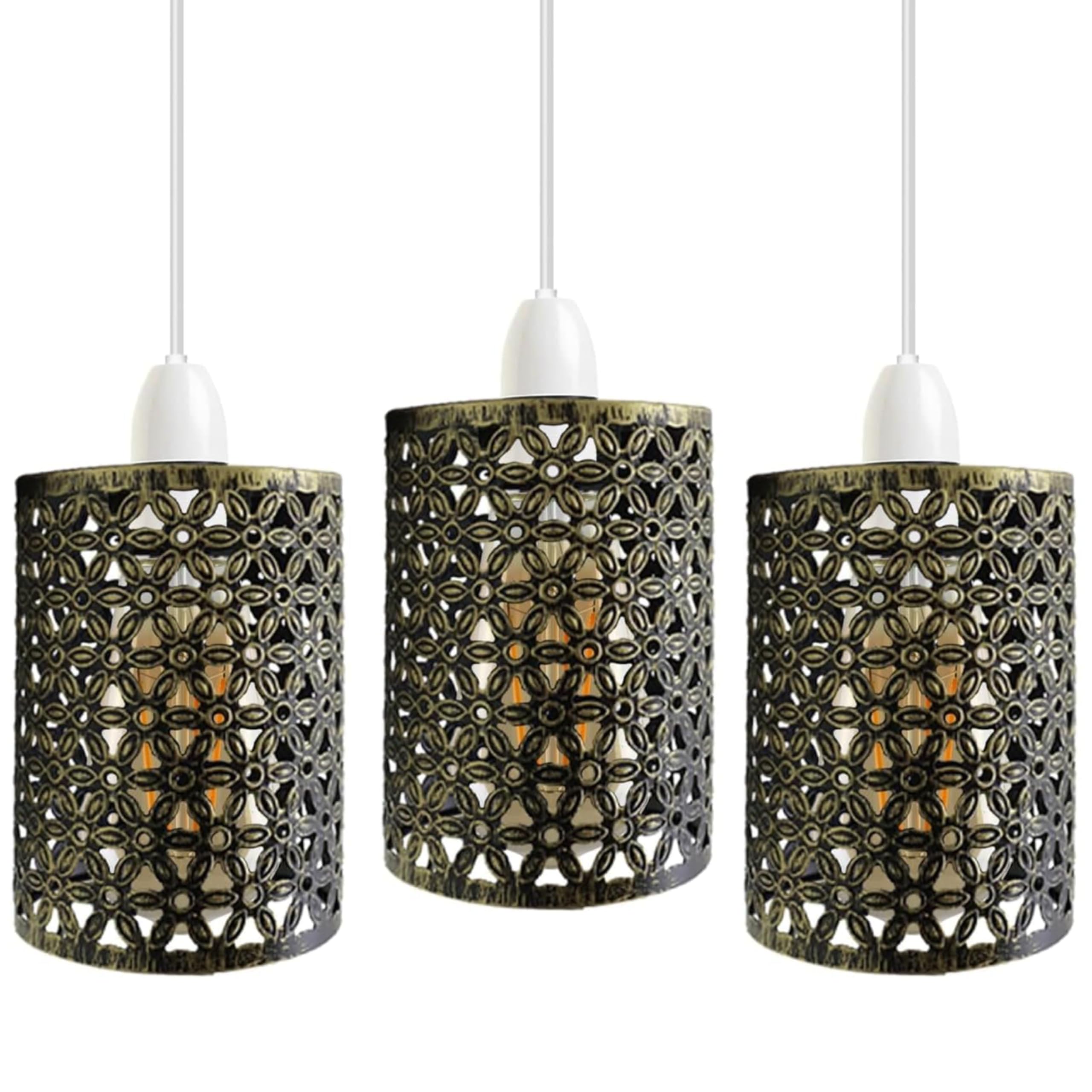 3 Pack Industrial Metal Bulb Guard Lampshade Drum Shaped Wire Cage Ceiling Pendant Light Shade, Easy Fit Vintage Metal Lamp Guard for Kitchen, Hallway, Loft & Dining Room