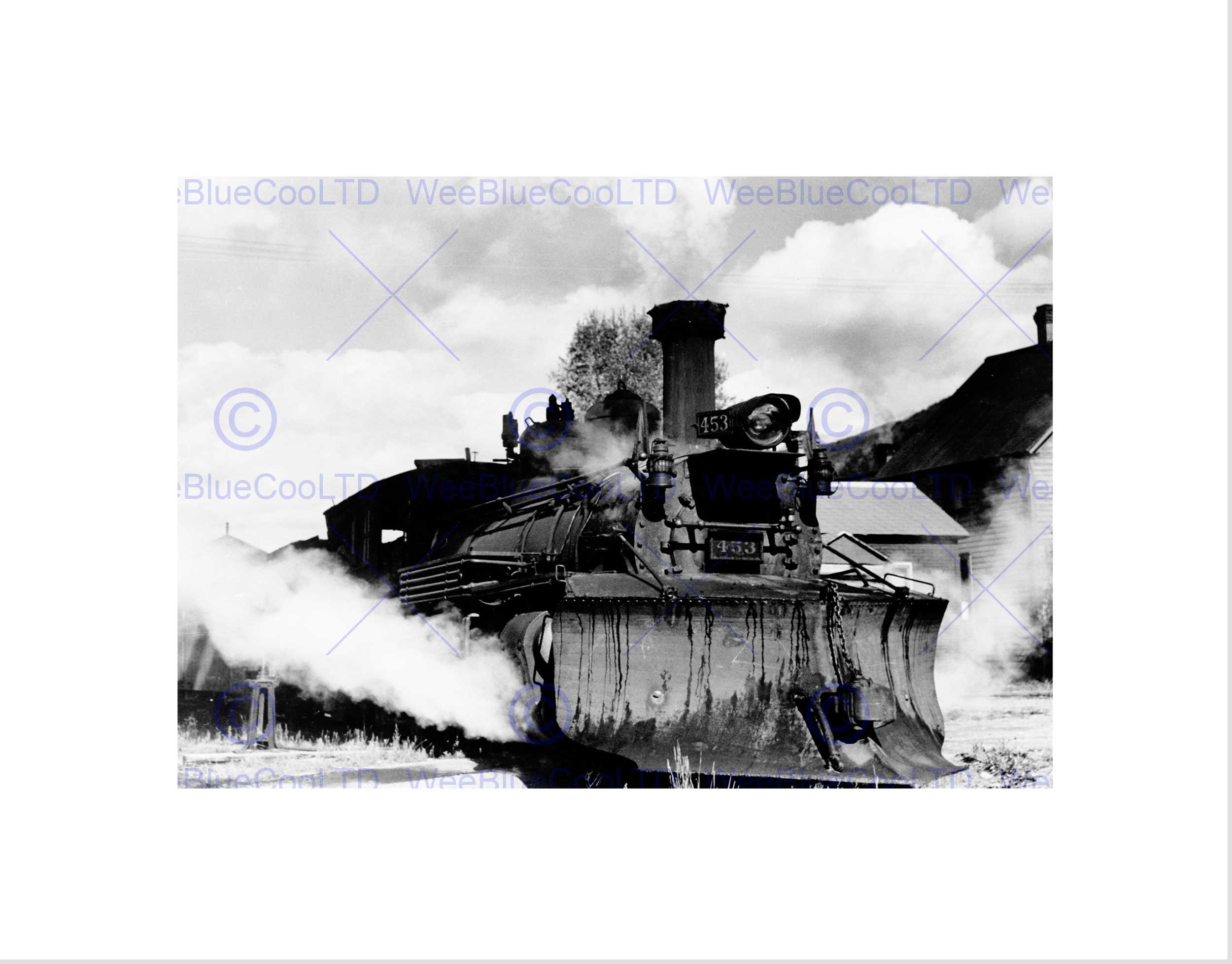Wee Blue Coo Vintage B&W Train Locomotive Snow Plow Railroad Colorado Wall Art Print