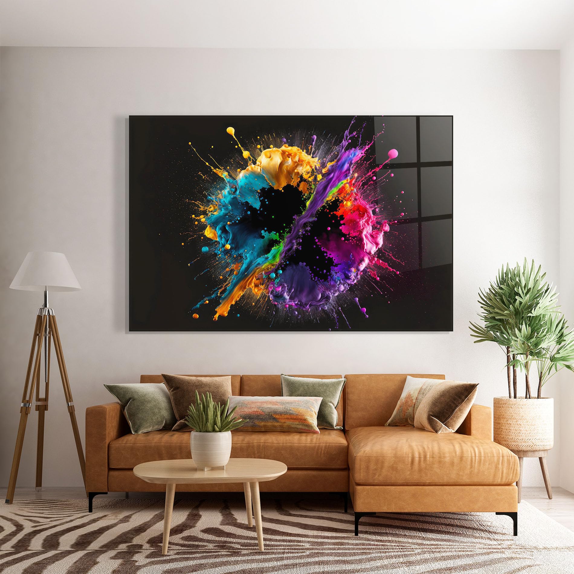 ARTHUB® Moderne impression sur verre 50x70 cm, 4mm verre trempé | Tableau en verre salon et chambre, Décoration murale moderne, Décoration intérieure, abstrait, Oily Splash Explosion