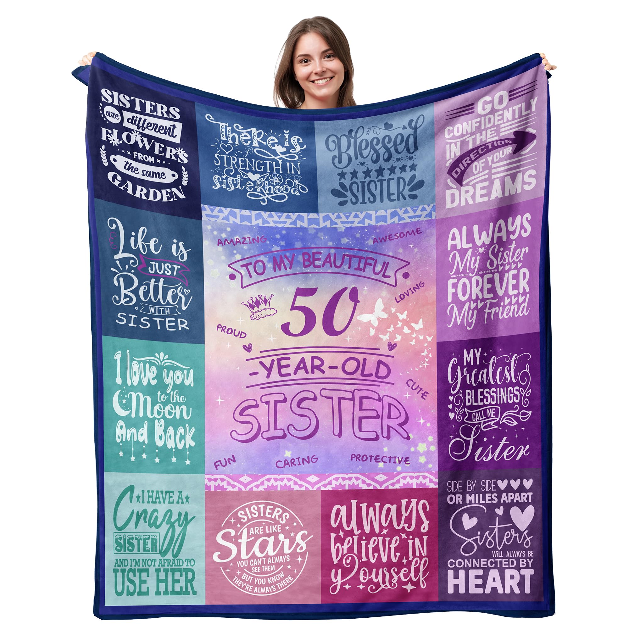 Suobrnaer Women's Birthday 50 50Th Birthday Gifts For Her, Happy 50Th Birthday Gifts For Ideas, 50 Year Old Gift For Sister Woman Decorations, 1976 Gift For Cozy Warm Throw Blanket 50"X60"