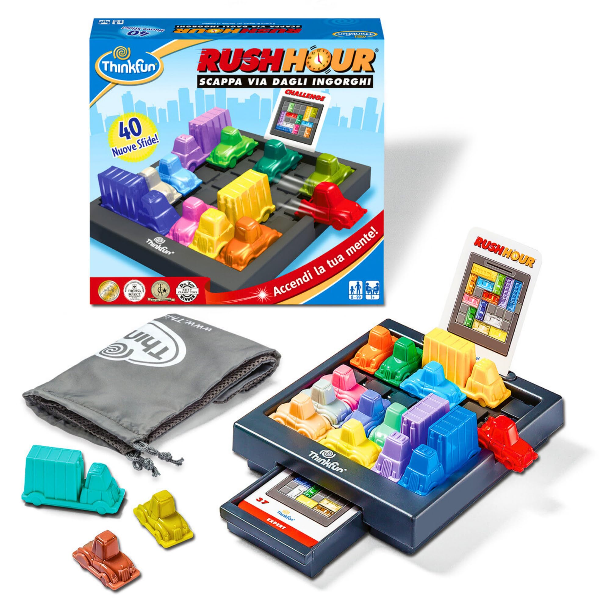 ThinkFun - Rush Hour, Scappa Dagli Ingorghi, Gioco da Tavolo, 1+ Giocatori, Idea Regalo per Bambini e Ragazzi 8+ Anni, Edizione in Italiano