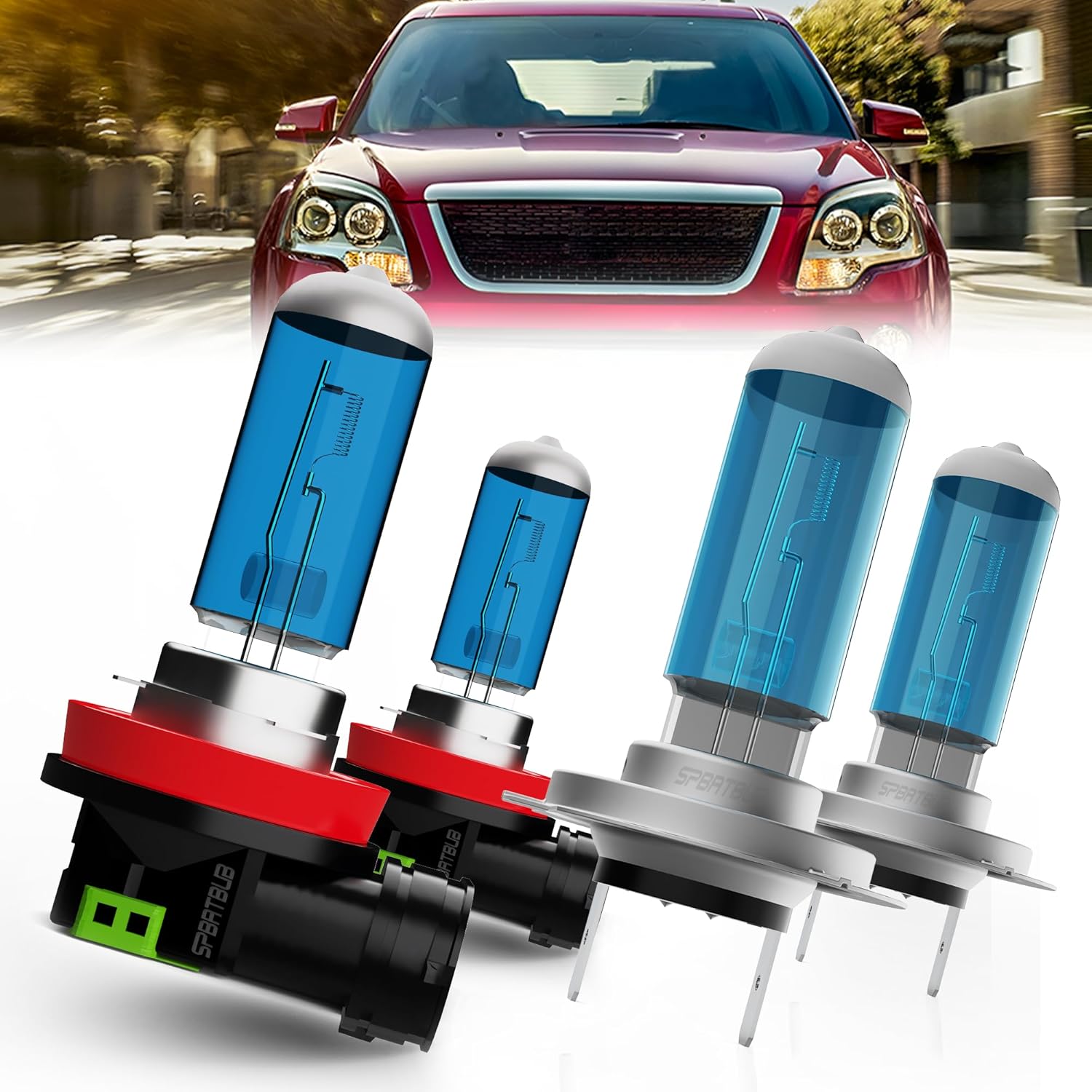 Headlight Bulbs compatible with GMC Acadia 2007-2012 /Ford Fusion 2006-2018 /Kia Sorento 2011-2016 /Chevy Traverse 2013-2018 Light Bulb Halogen, H7 High Beam + H11 Low Beam,Pack of 4