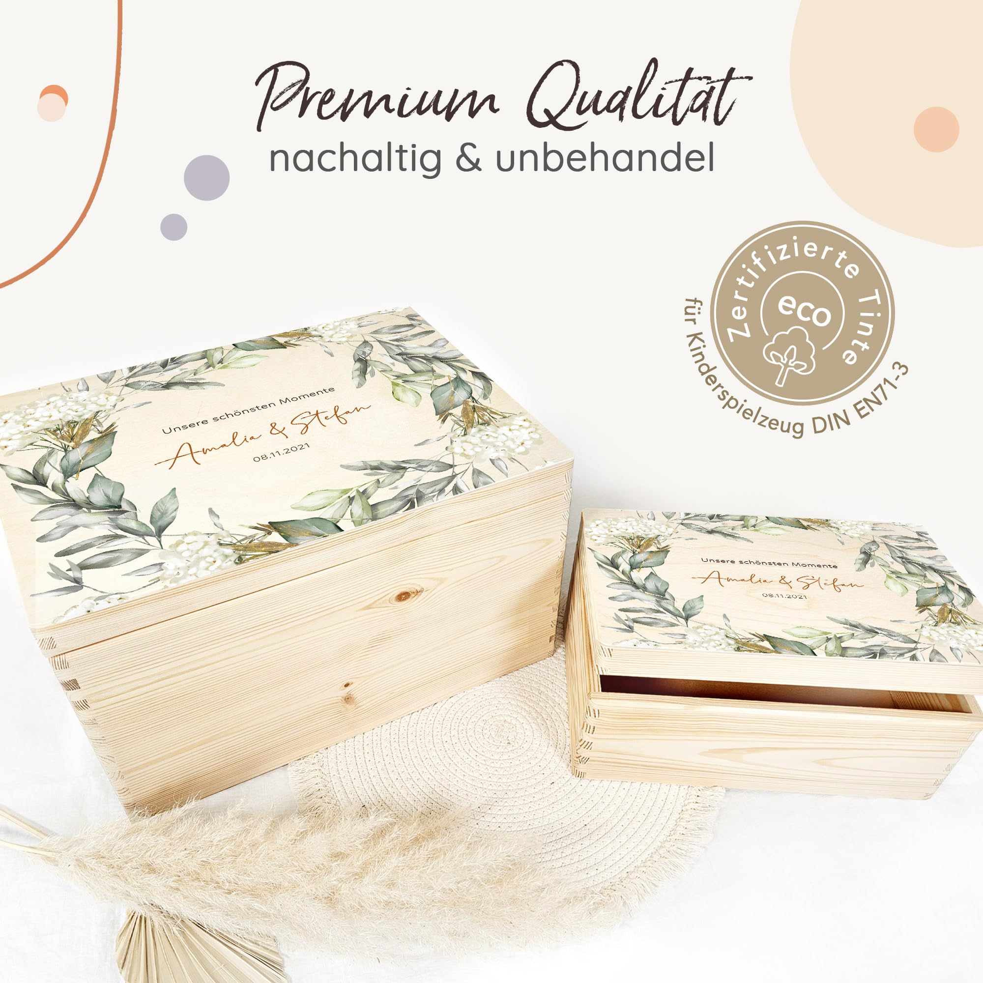 Little Deco Personalisierte Erinnerungskiste, Holzkiste mit Deckel, Schatzkiste Hochzeit, Erinnerungsbox, Hochzeitsgeschenk für Brautpaar, Geschenk Valentinstag, Liebesgeschenk XHL1194-04