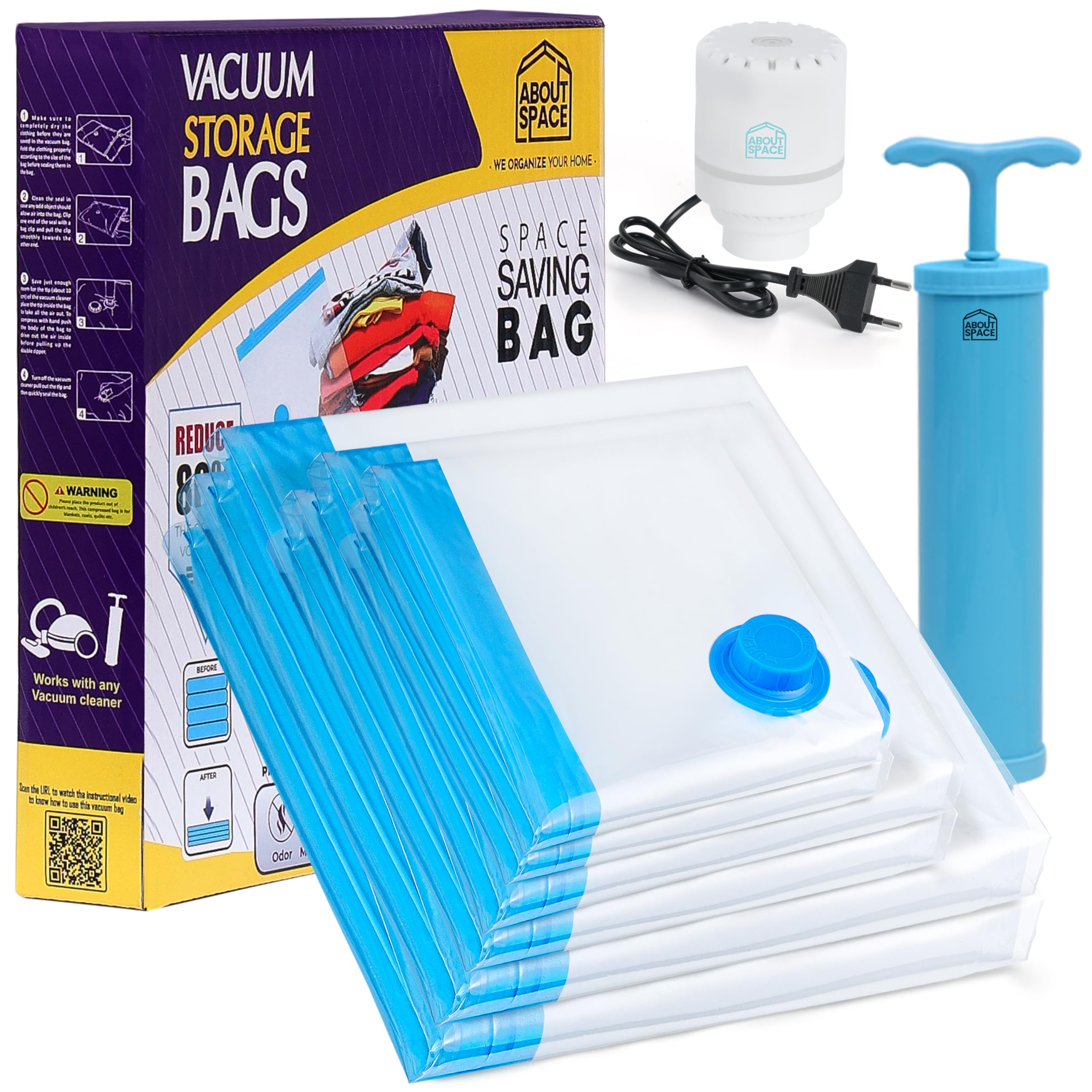 ABOUT SPACE 6 Pack Vacuum Bags for Travel with Electric &Hand Pump (2 Jumbo/2 Large/2 Medium) Airtight Reusable Space Saver Compression Storage Bag for Packing Ziplock Vaccine Sealer Bags (PP-Blue) (B0CVXQ4GTT) Amazon Price History, Amazon Price Tracker