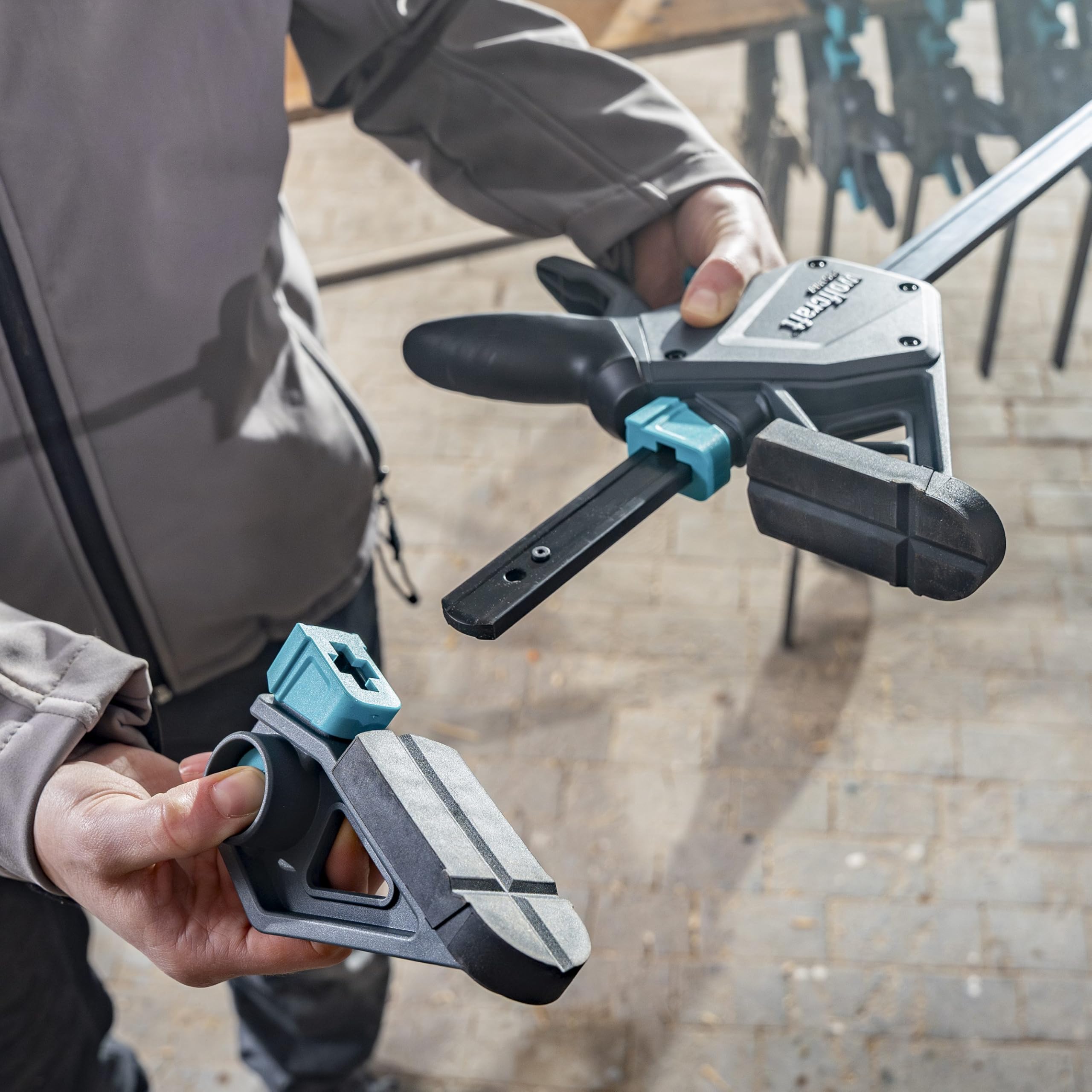 wolfcraft 2 zaciski jednoręczne PRO MAX I 8662060 I siła mocowania 250 kg dla najwyższych wymagań zawodowych I wysoka siła trzymania I rozpiętość 450 mm I Made in Europe