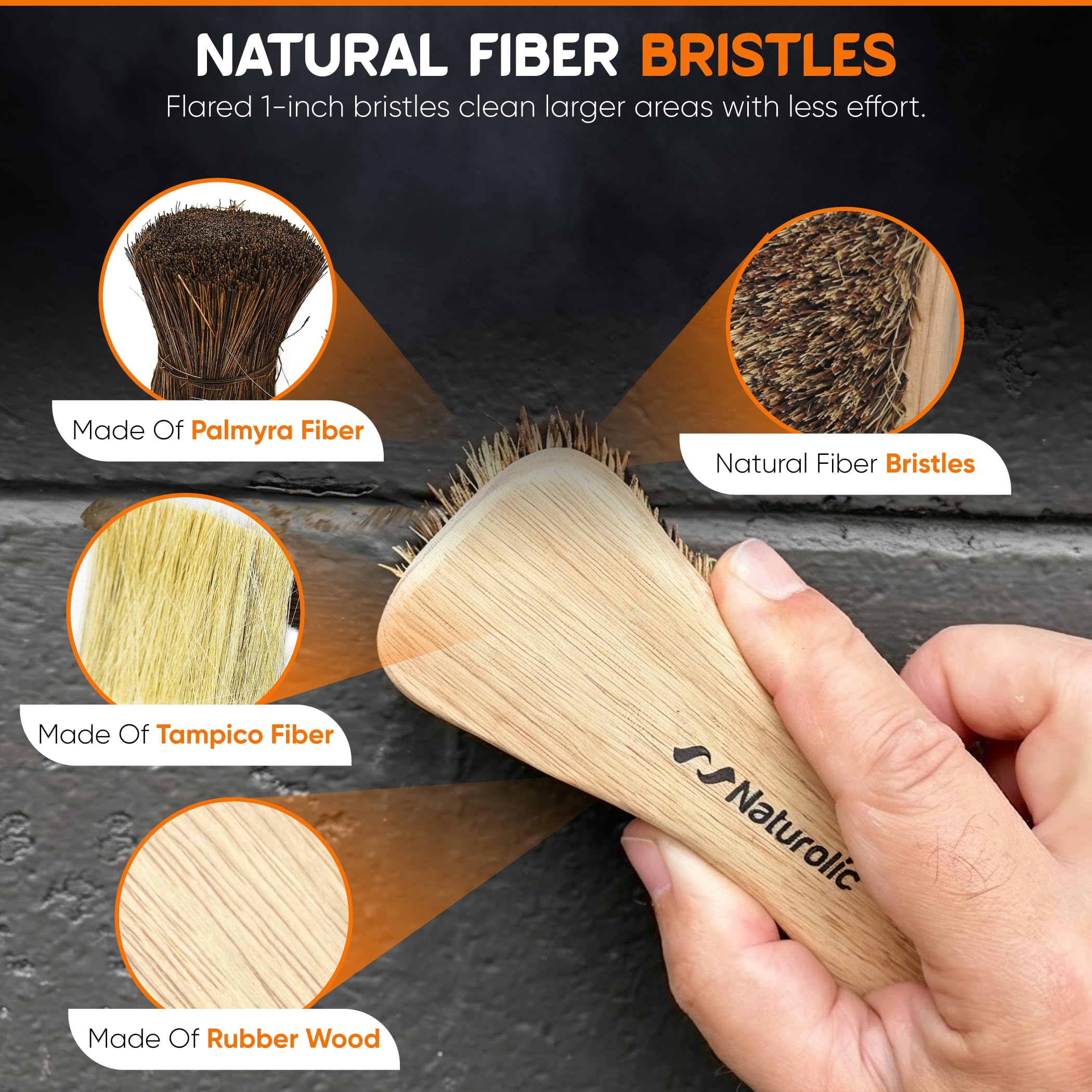Juego de cepillos de madera totalmente natural | Mango de madera | cerdas Palmyra | Productos de limpieza ecológicos | Paquete de 2