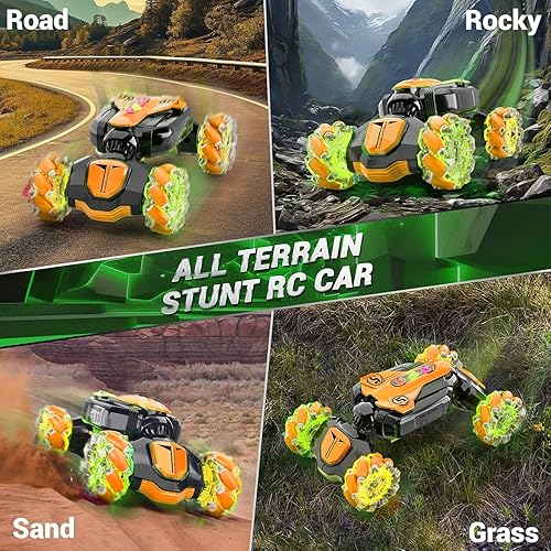 Miniatura 9 de Auto de acrobacias a control remoto con detección de gestos, auto de control remoto de 2.4 GHz, 4wd, 360 grados, transformación giratoria con luces