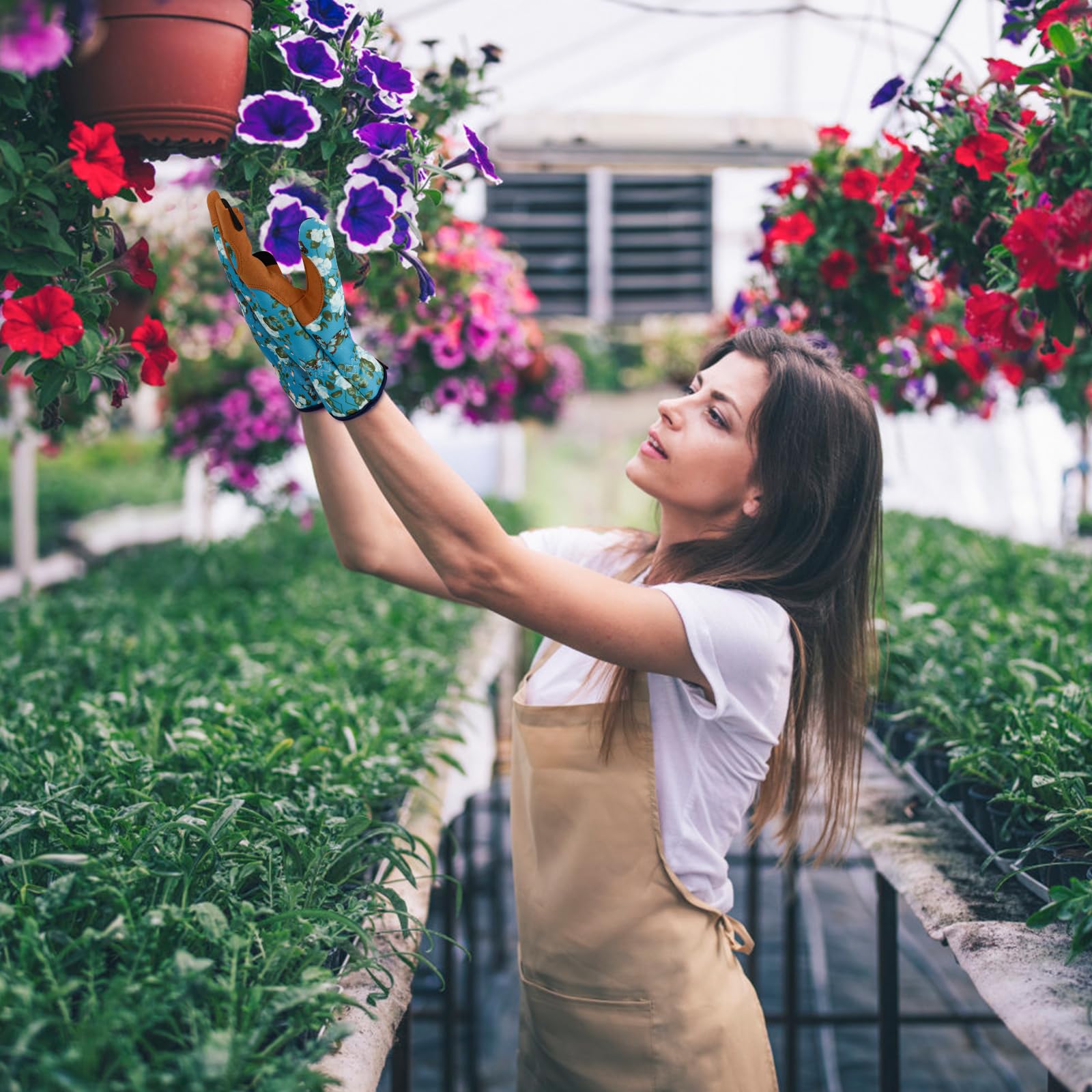 Gants de jardinage en cuir pour femme - Anti-épines - Pour écran tactile - Cadeau - Fleurs - Taille M