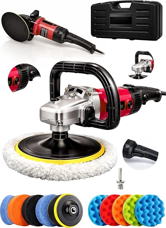 Bakır Sargı Devir Ayarlı Polisaj Makinesi 2000 Watt 180mm 12parça set hediyeli