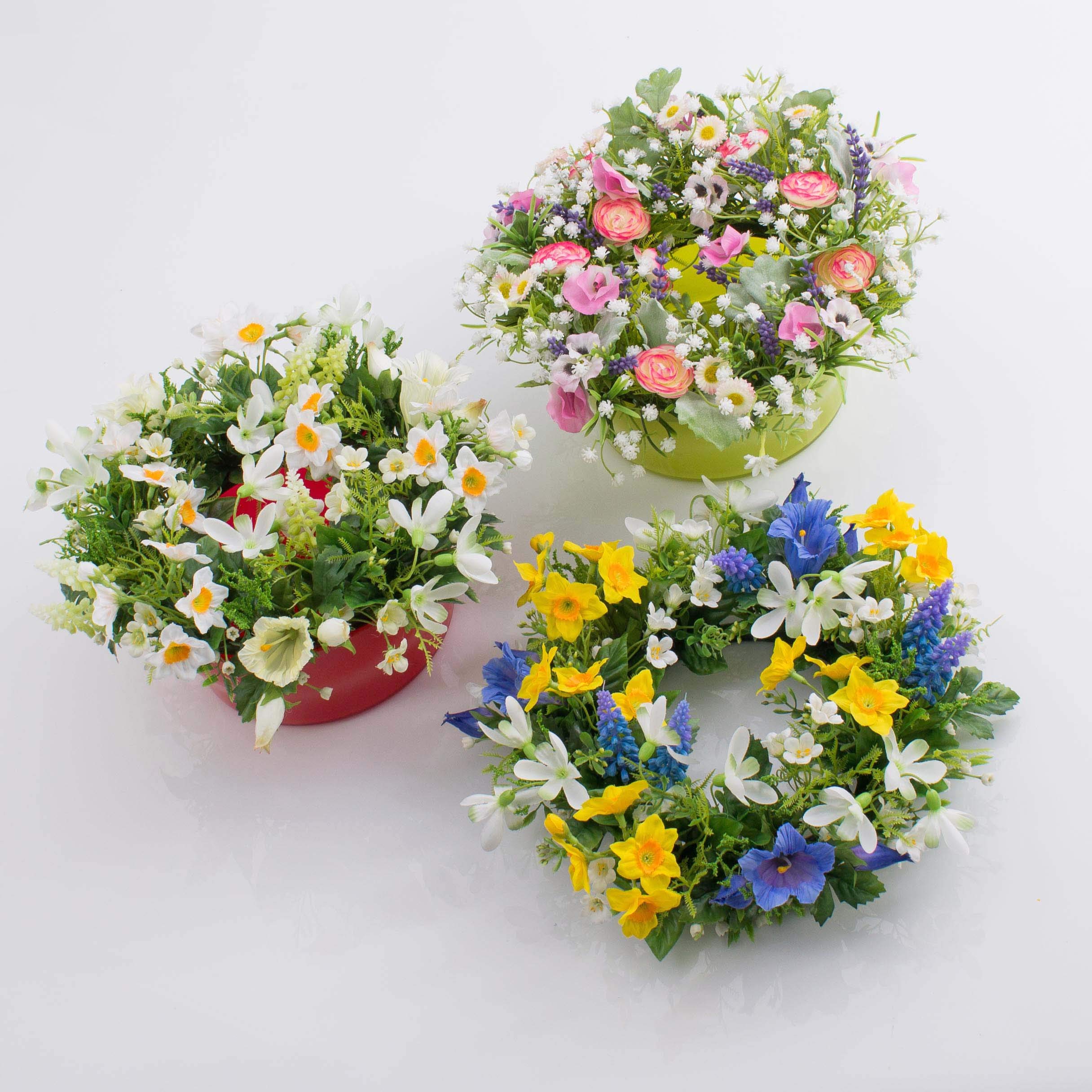 artplants.de Künstlicher Frühlingskranz Filippa, Narzisse, Hyazinthen, gelb - blau, Ø 30cm - Kunst Kranz - Deko Kranz | Narzisse, Hyazinthen - Kunst Kranz - Deko Kranz