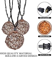 Vista 8 de Vigdur Luces de Cadena de Bolas de Ratán, Luces de Cadena de Linterna Boho con 10 Bombillas LED Conectables, Luces de Cadena para Interiores