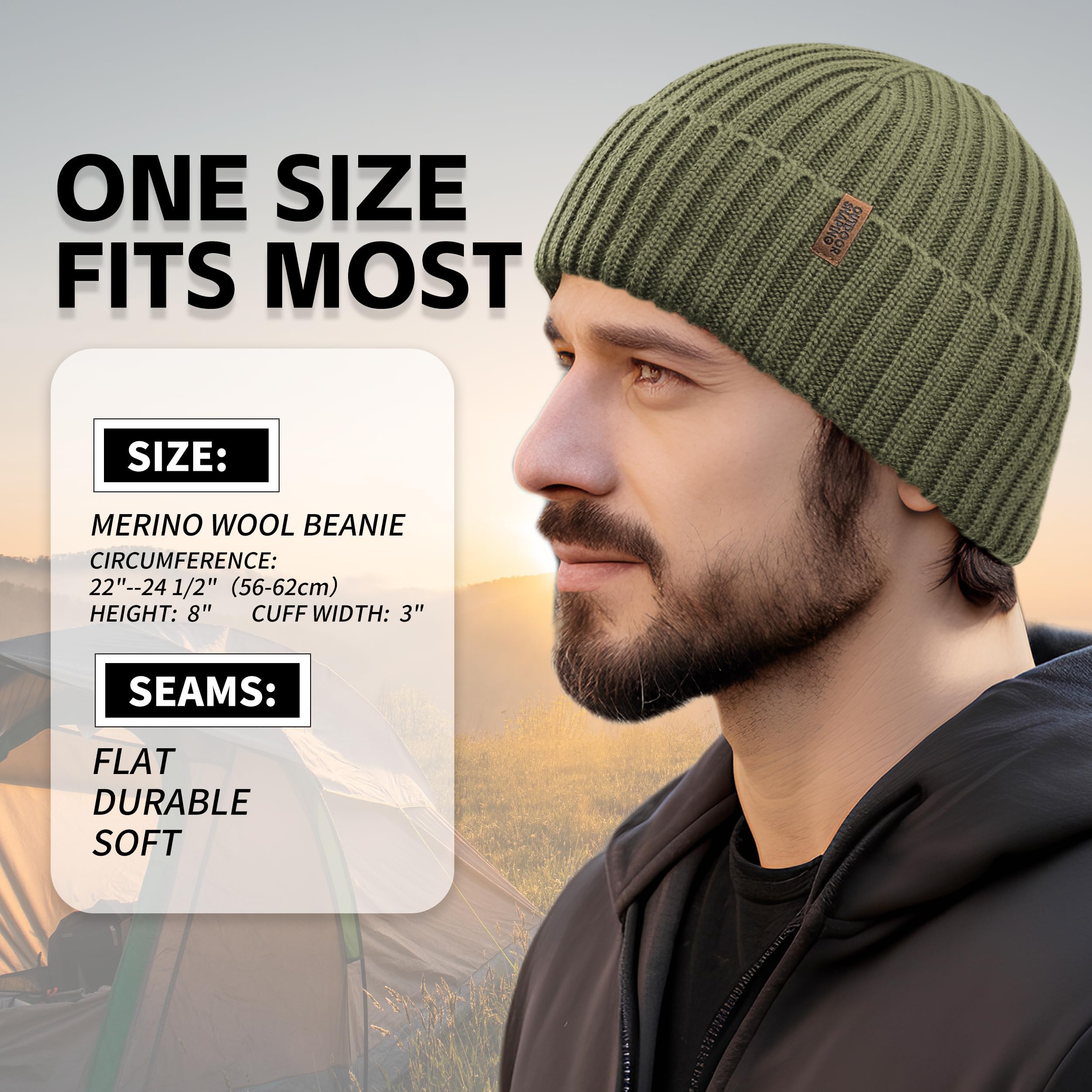 OUTDOOR SHAPING Gorro de lana merino para hombre y mujer, unisex, gorro de punto liso con puños, suave y cálido gorro de invierno
